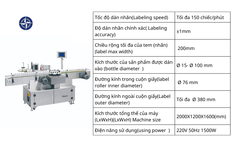 Thông số kỹ thuật của Máy dán chai tròn quay SL-4318B