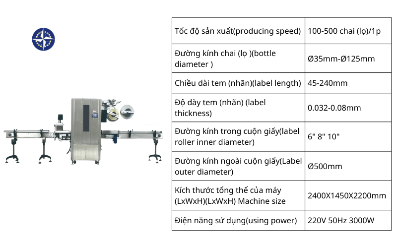 Thông số kỹ thuật của máy dán tem nhãn dạng ống SL-300