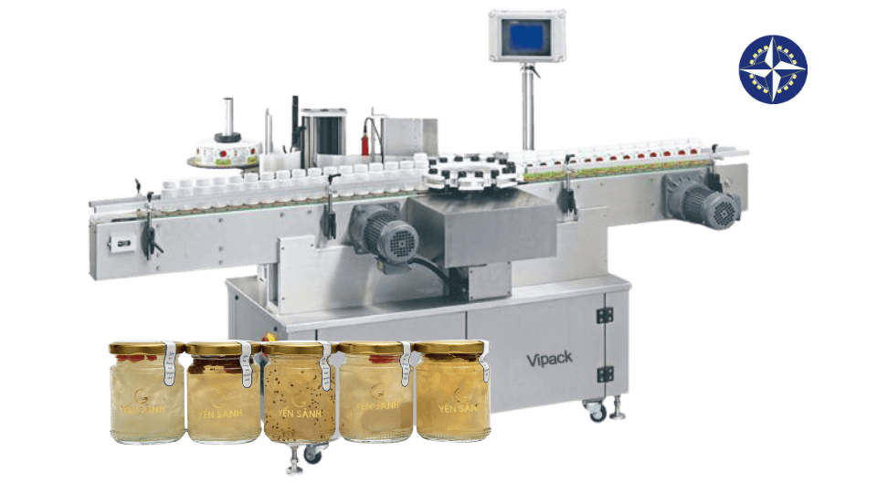 Máy dán chai tròn quay SL-4318B, rất phù hợp để dán nhãn hũ yến tròn.